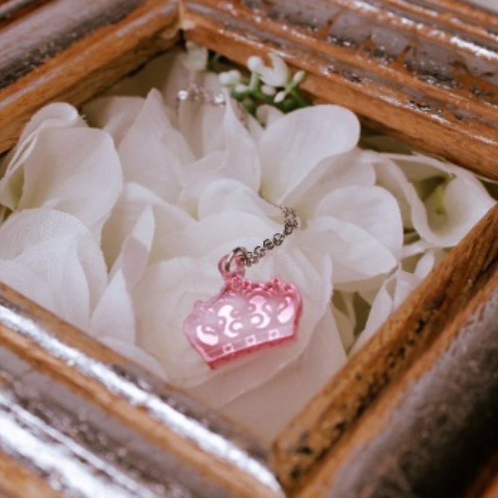 Perfectly Pink Crown Acrylic Pendant with 18 inch Gold Chain